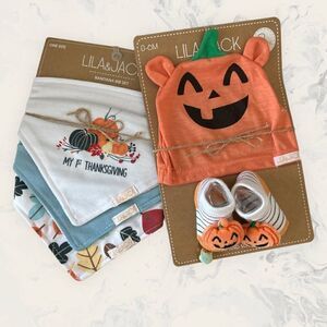 NWT Lila and Jack Bundle : My First Thanksgiving Bandana Bib Set 3 Pieces and Ha